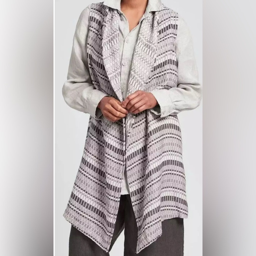 Flax lagenlook western beige purple open style linen cotton blend open vest
